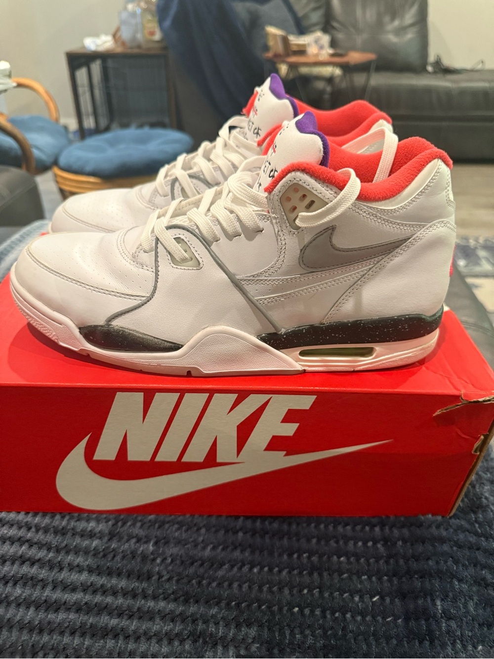 Nike White Mid-Top Sneakers with Red and Purple Accents